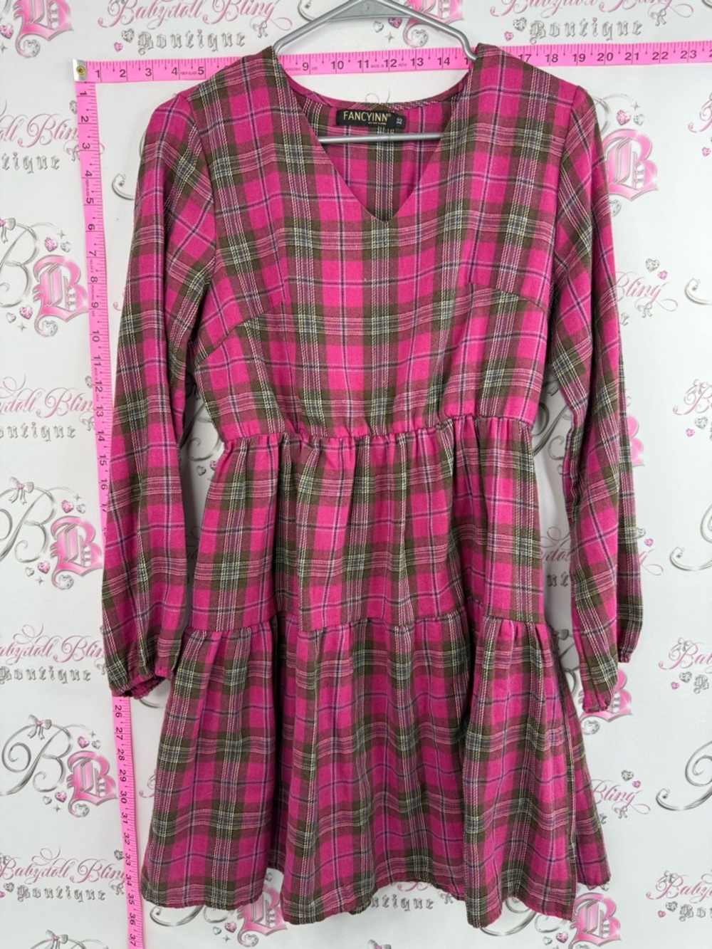 Fancyinn dress ruffle ruffles tiered frilly  Pink Plaid Tiered Mini Dress